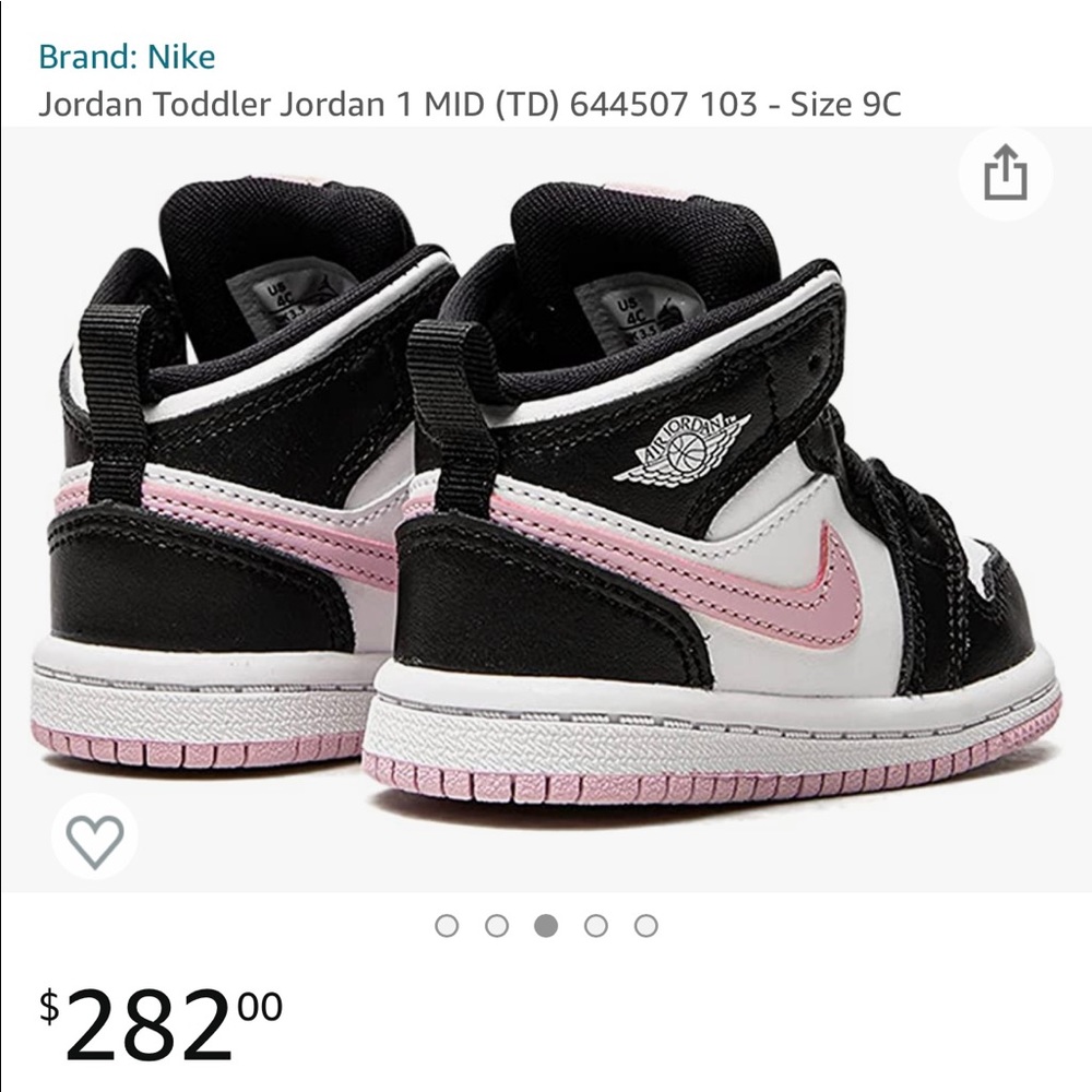 JORDAN toddler 1 MID white LT arctic pink and black sneakers!